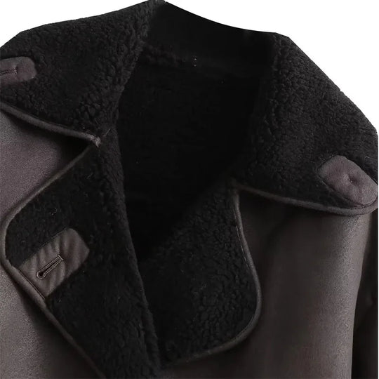Women's Leather Winter Coat | Plush Lining | Wide Collar