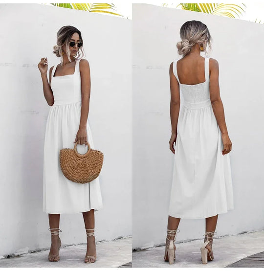 Summer Midi Dress with Square Neck