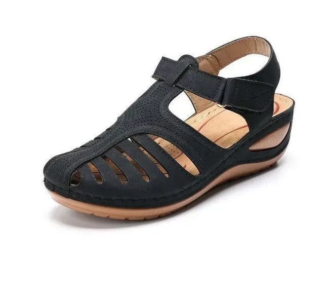 Women's orthopedic sandals with perforated leather