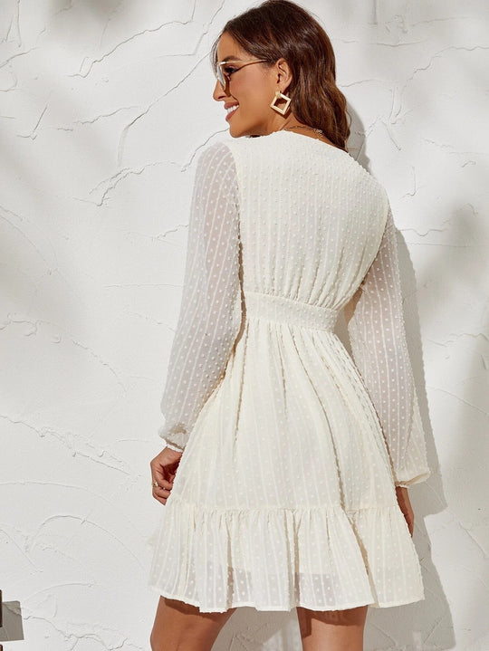 Dress with Long, Sheer Sleeves and Ruffles