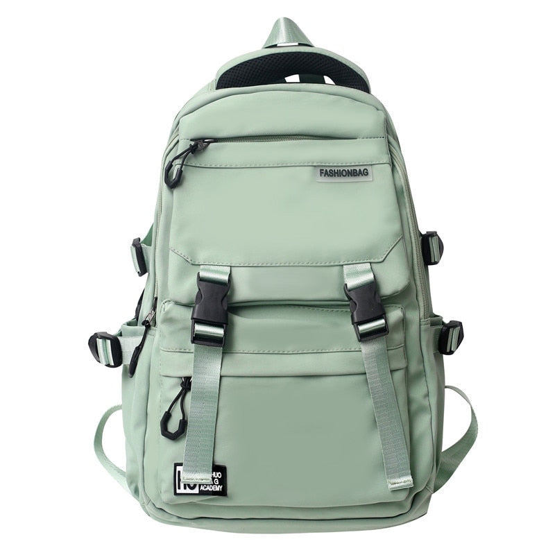 Spacious city backpack with compartments and buckles