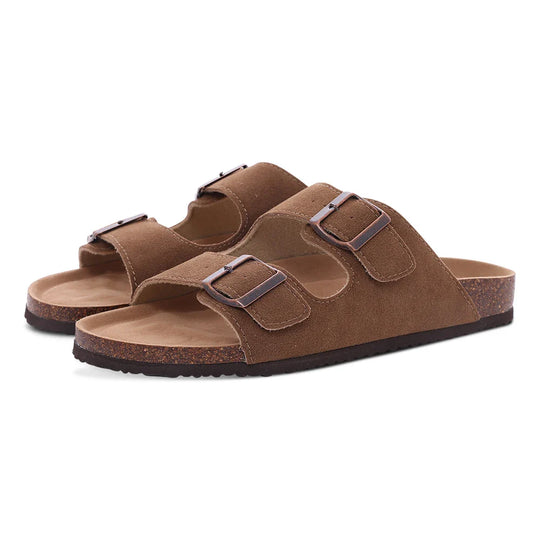 Orthopedic sandals with cork sole and two straps