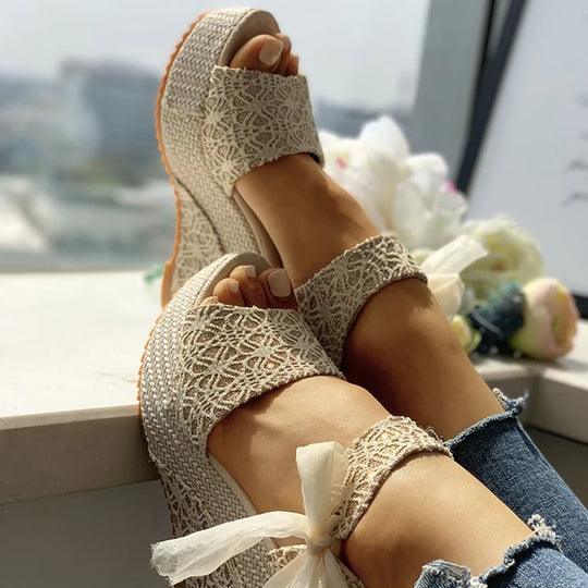 Women's Wedge Heel Sandals with Lace and Laces