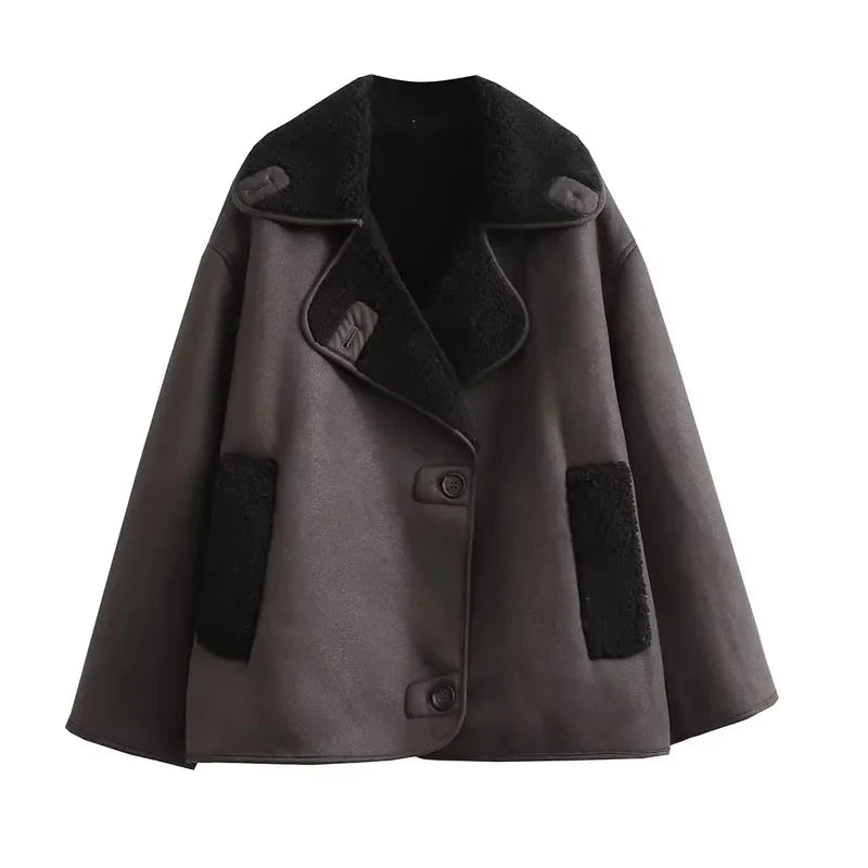 Women's Leather Winter Coat | Plush Lining | Wide Collar