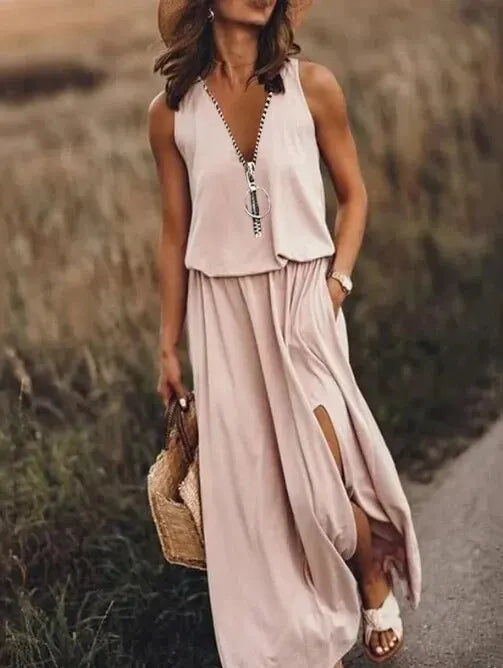 Airy Summer Maxi Dress without Sleeves