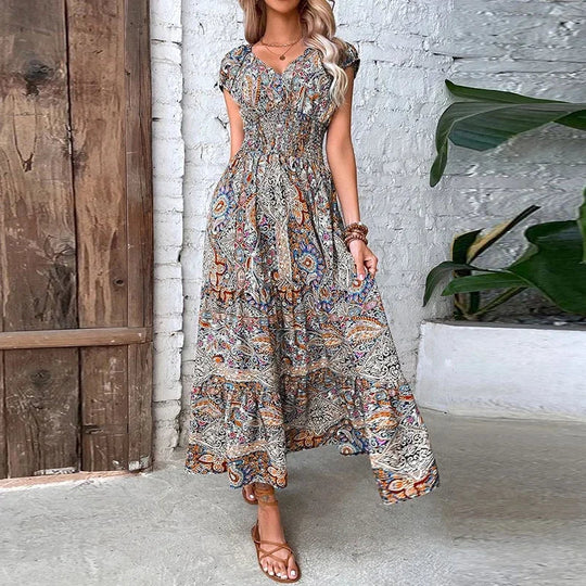 Lightweight Maxi Dress with Ethnic Pattern