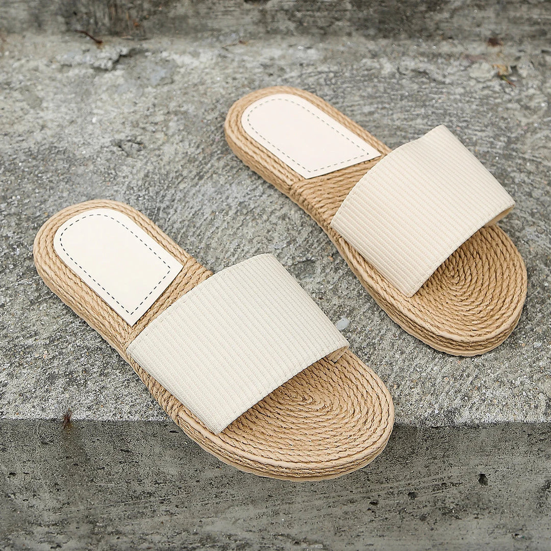 Women's sandals with textile straps and jute sole