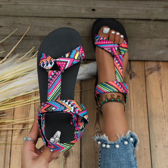 Colorful women's sandals in ethnic style