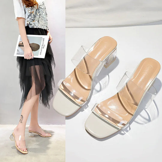 Transparent sandals with heel