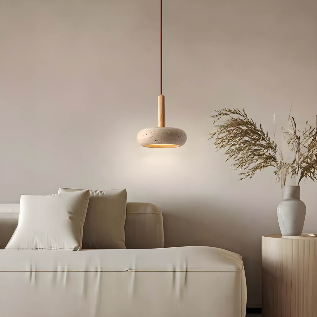 Wabi Sabi Hanging Pendant Lamp Natural Travertine Stone Light | Minimalist Organic Ceiling Lighting | LED Included