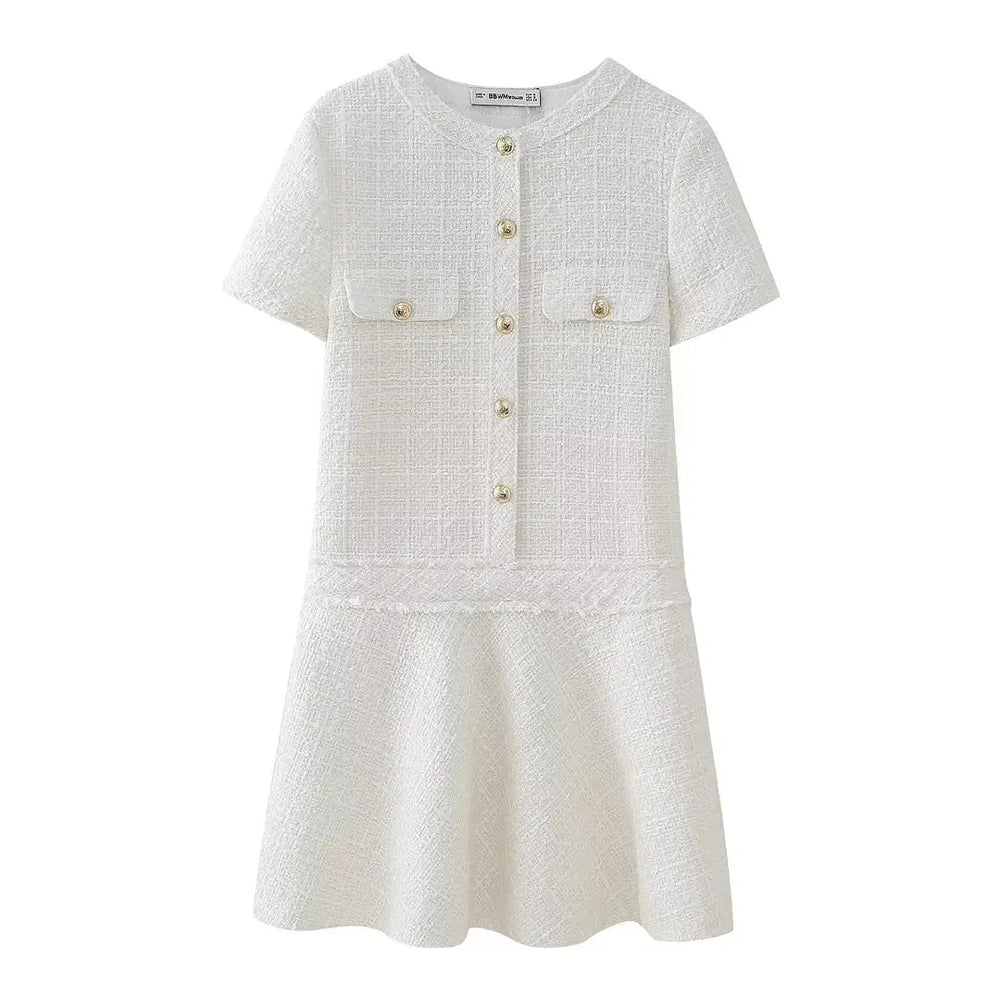 Stylish Tweed Dress with Buttons