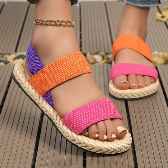 Colorful women's sandals on espadrille soles