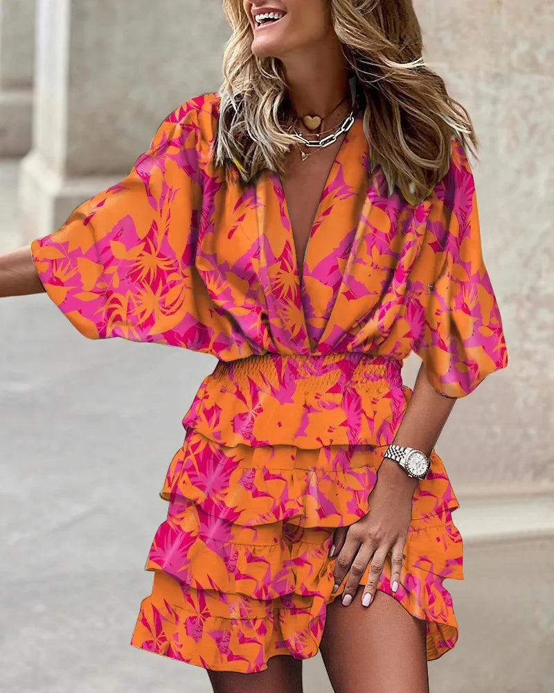 Colorful Mini Dress with Ruffles
