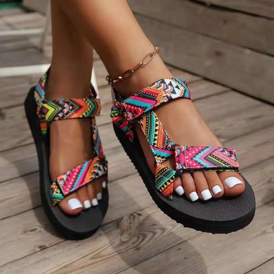 Colorful women's sandals in ethnic style