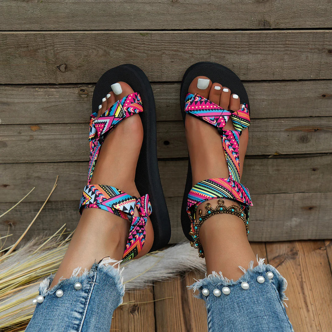 Colorful women's sandals in ethnic style