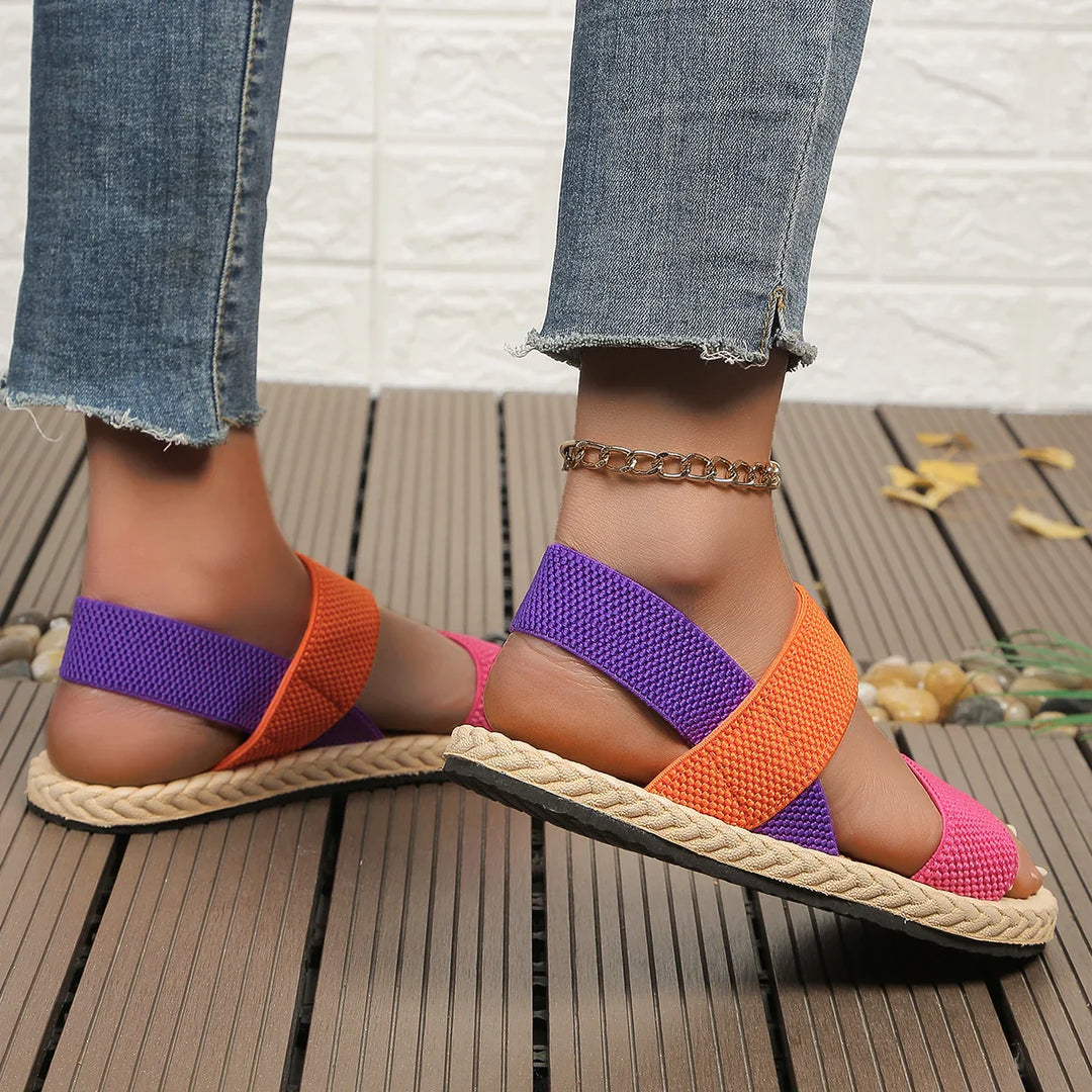 Colorful women's sandals on espadrille soles