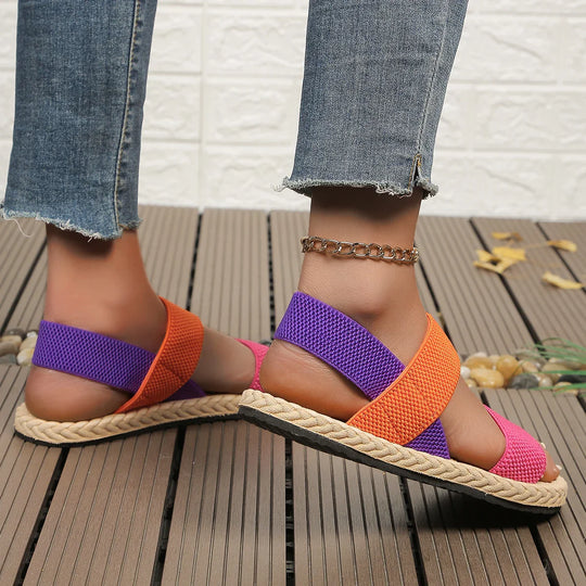 Colorful women's sandals on espadrille soles