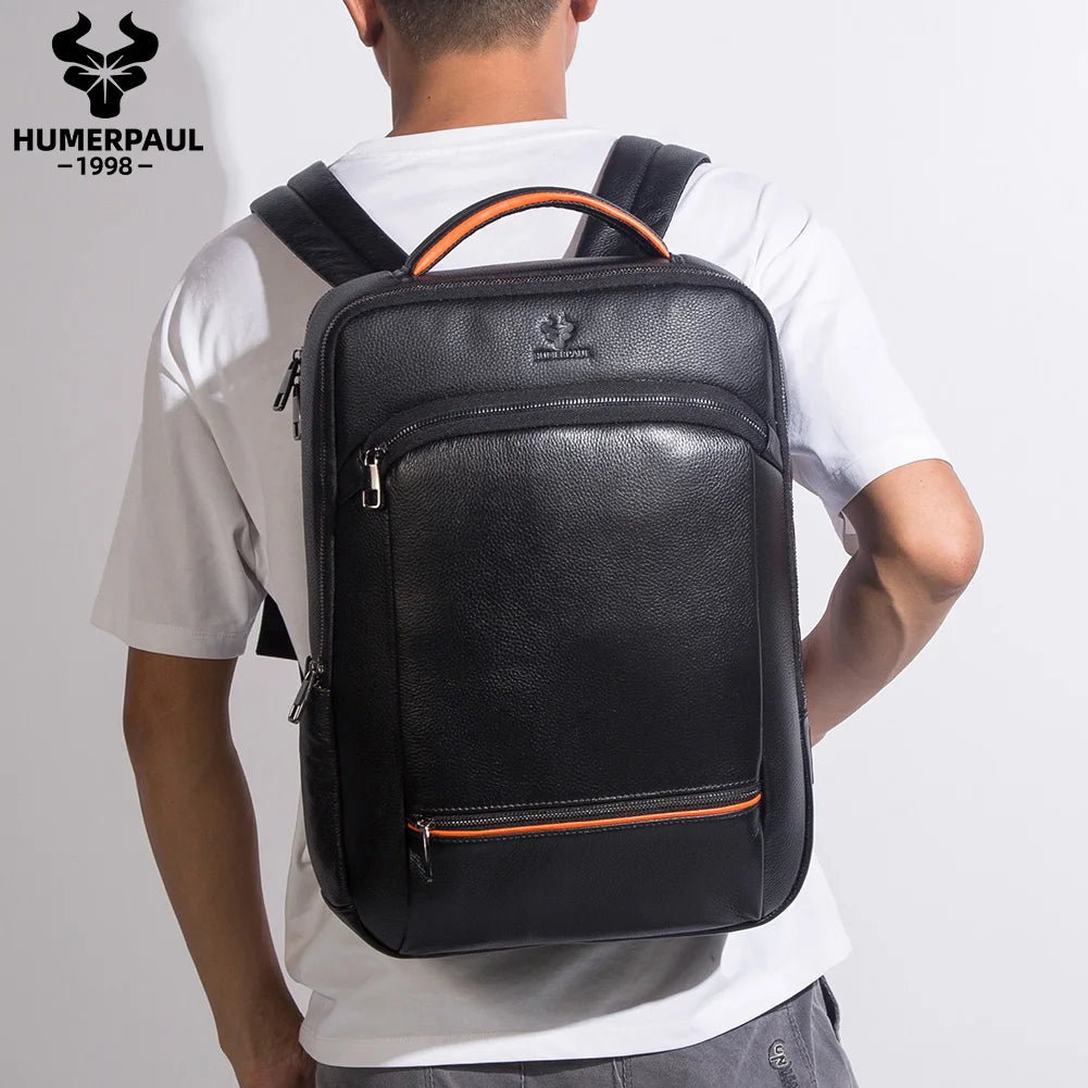 Cowhide Leather Laptop Backpack | Durable Business Backpack with USB Charging Port | Multifunctional Travel Bag