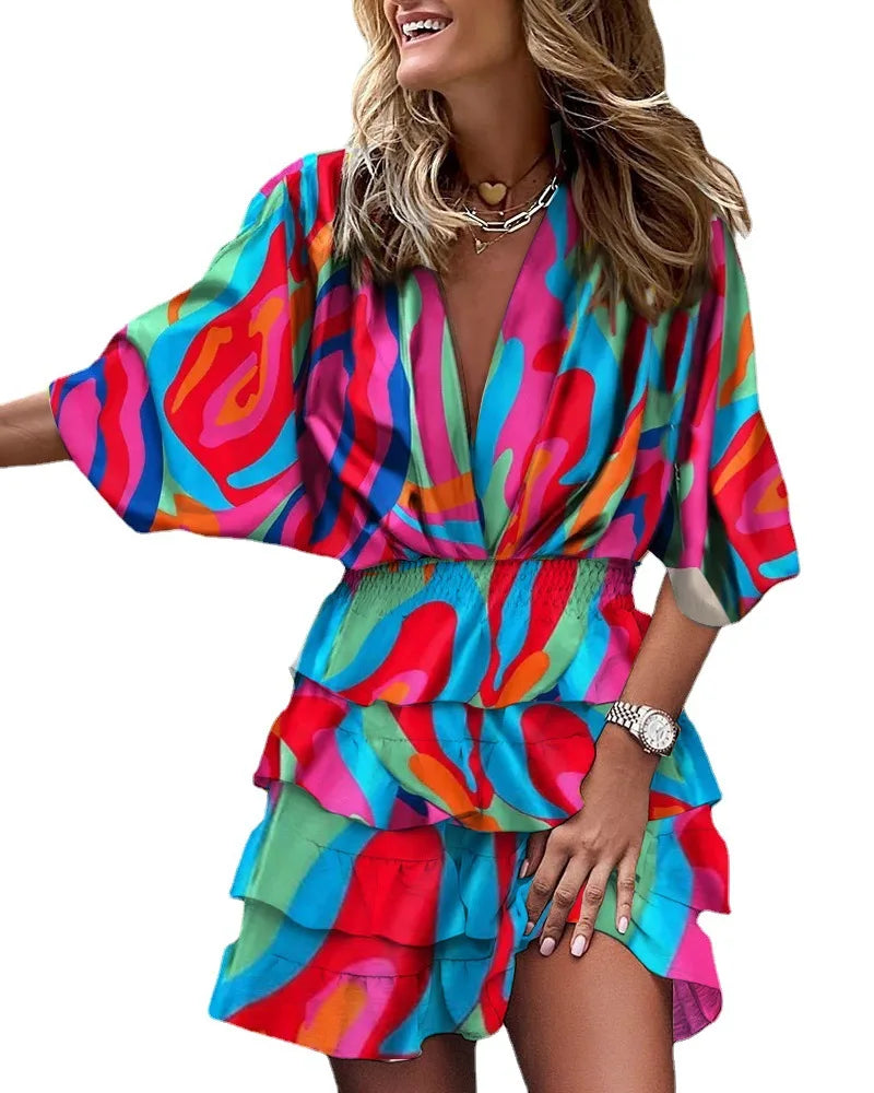 Colorful Mini Dress with Ruffles