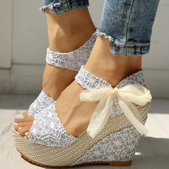 Women's Wedge Heel Sandals with Lace and Laces