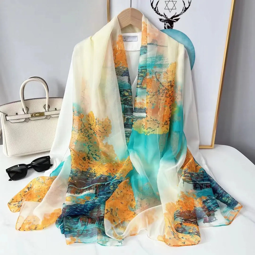 Lightweight Scarf with Landscape Motif for Women | Ideal for Spring and Summer