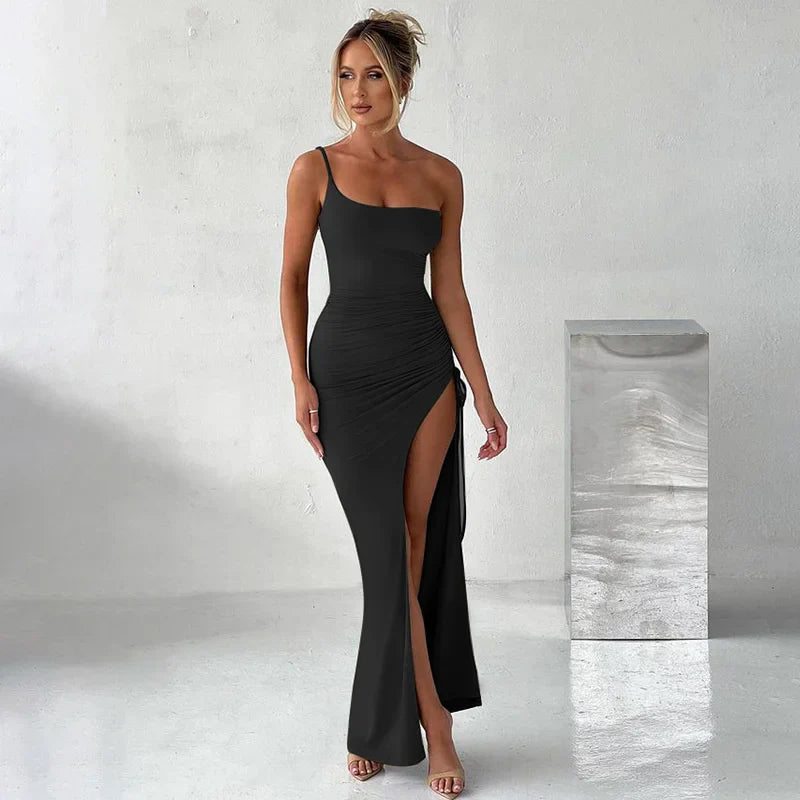 Women's Maxi Dress One Shoulder with Asymmetrical Splits