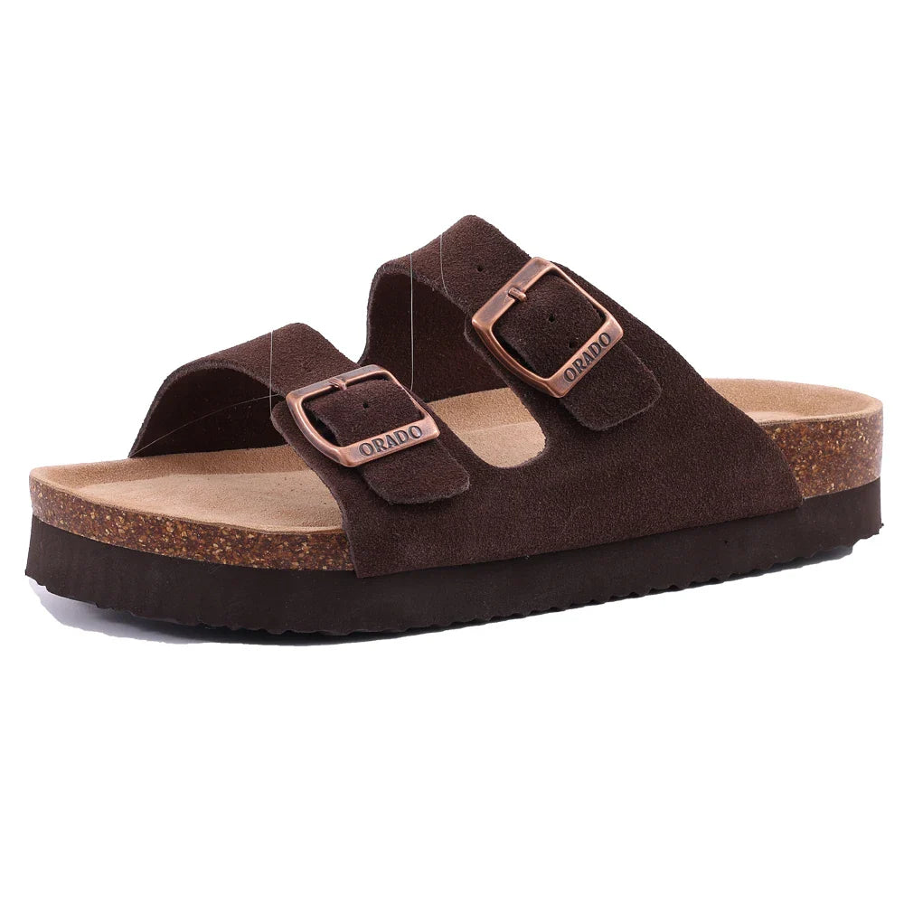 Orthopedic sandals with cork sole and two straps