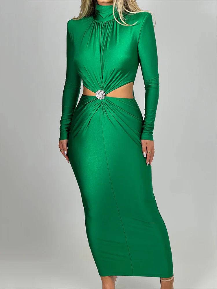 Women's Long Sleeve Midi Dress with Cutouts