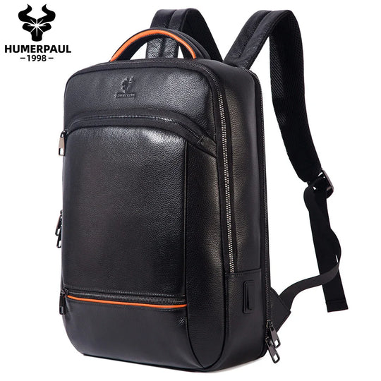 Cowhide Leather Laptop Backpack | Durable Business Backpack with USB Charging Port | Multifunctional Travel Bag