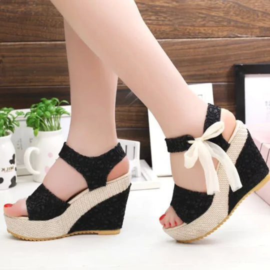 Women's Wedge Heel Sandals with Lace and Laces