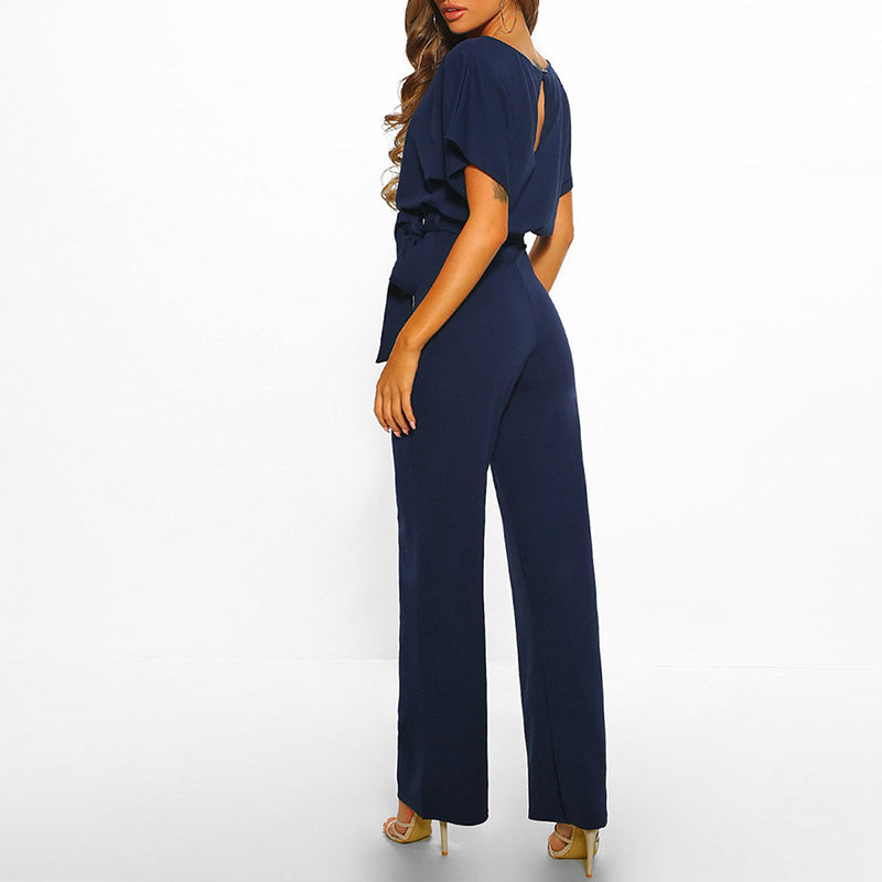 Women's Elegant Jumpsuit with Wide Legs and Belt
