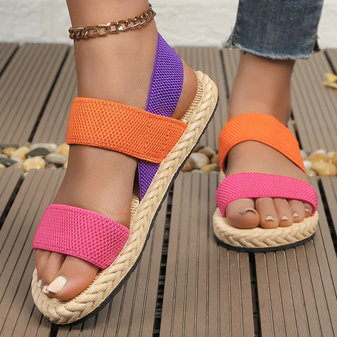Colorful women's sandals on espadrille soles