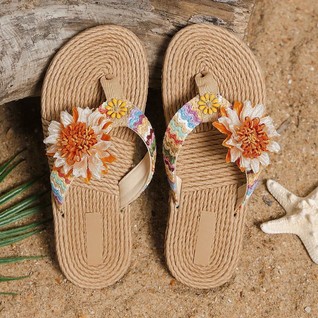 Women's sandals on espadrille sole with floral accents