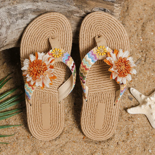 Women's sandals on espadrille sole with floral accents