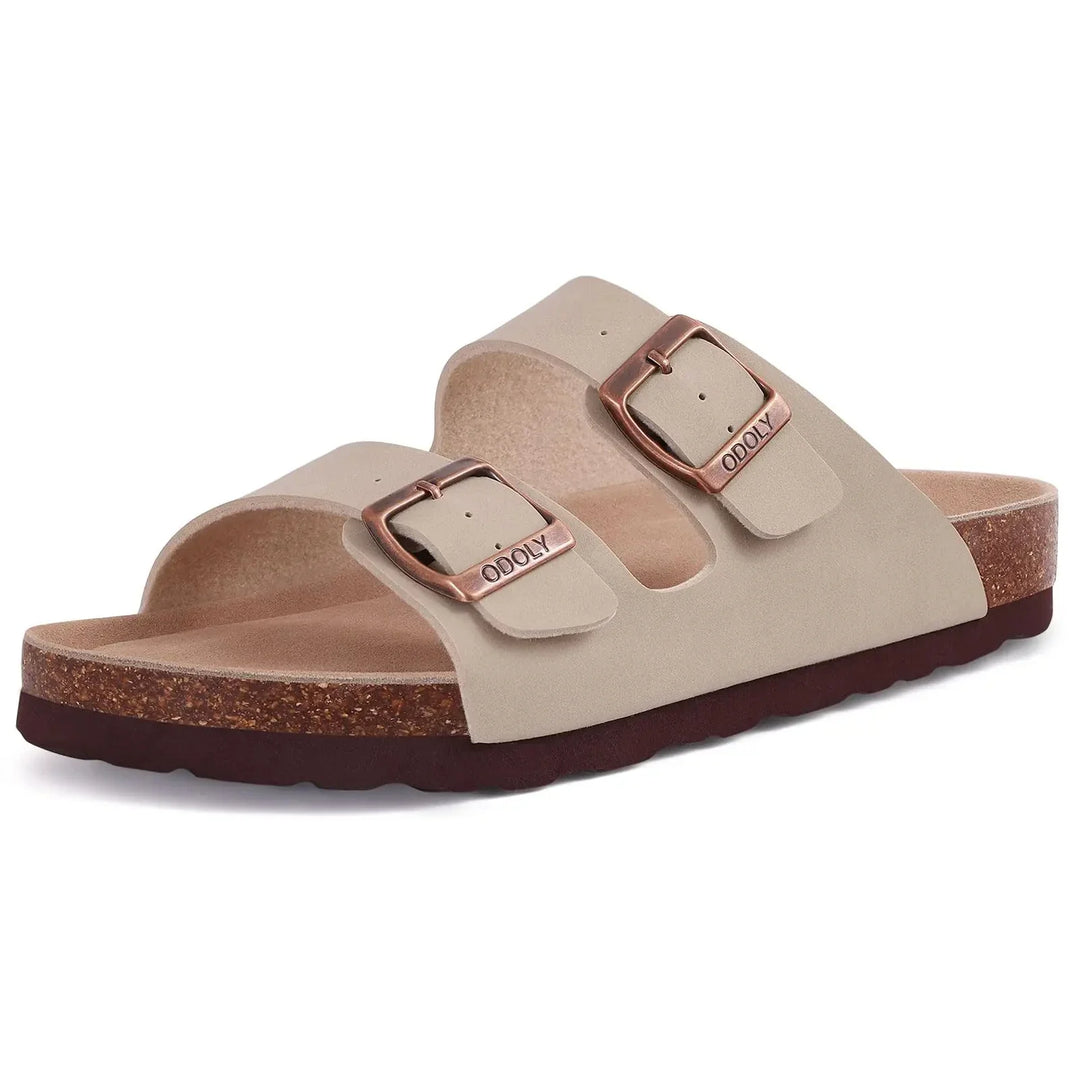 Orthopedic sandals with cork sole and two straps