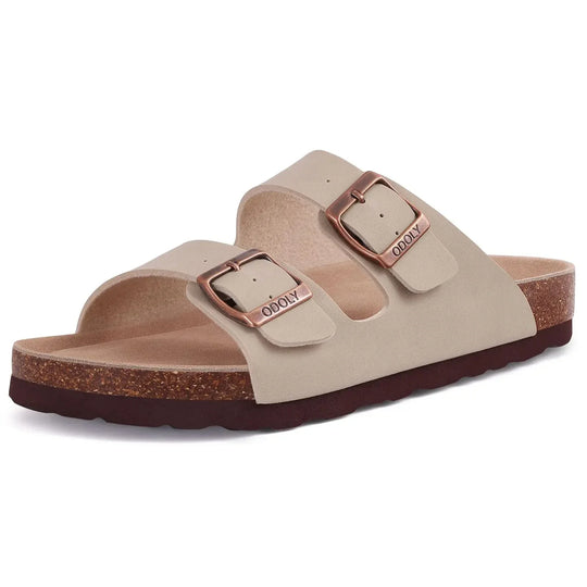 Orthopedic sandals with cork sole and two straps
