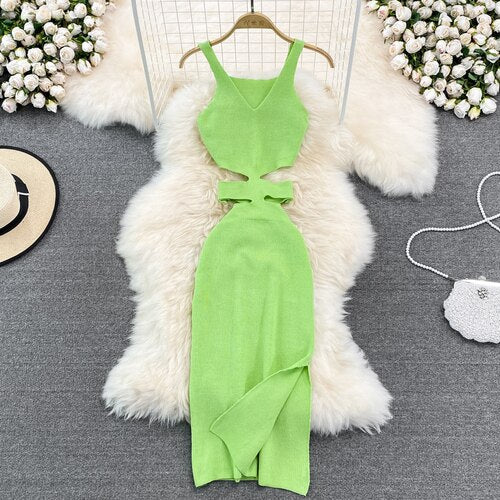 Modern Evening Dress with Cutouts and Decorative Bow