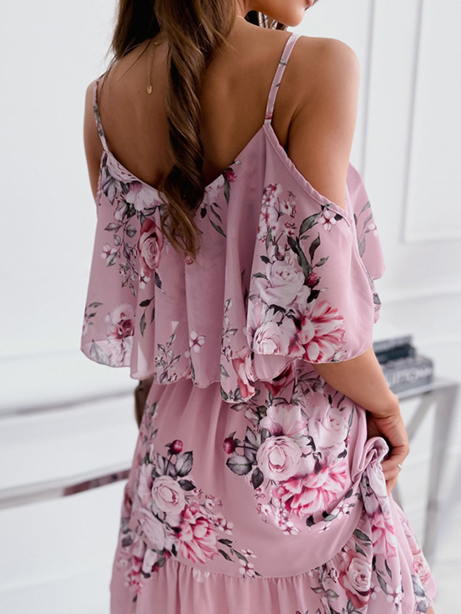 Off-the-Shoulder Floral Dress with Ruffles 