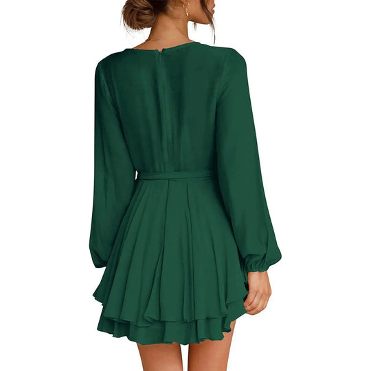 Women's elegant mini dress with ruffles and wrap neckline