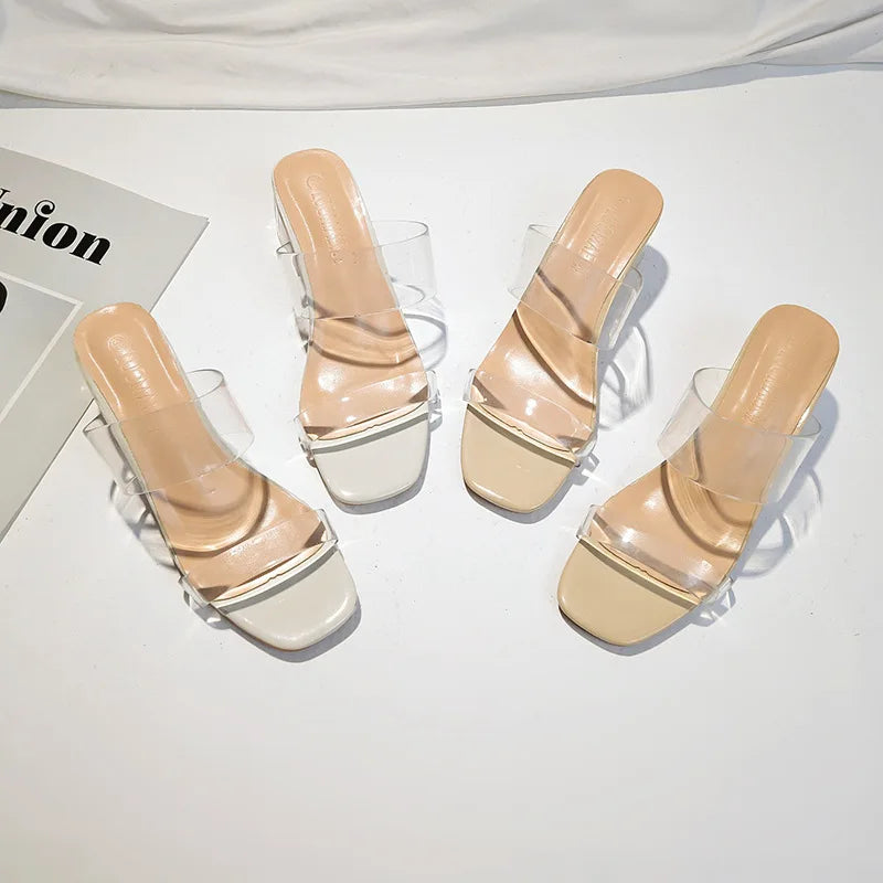 Transparent sandals with heel