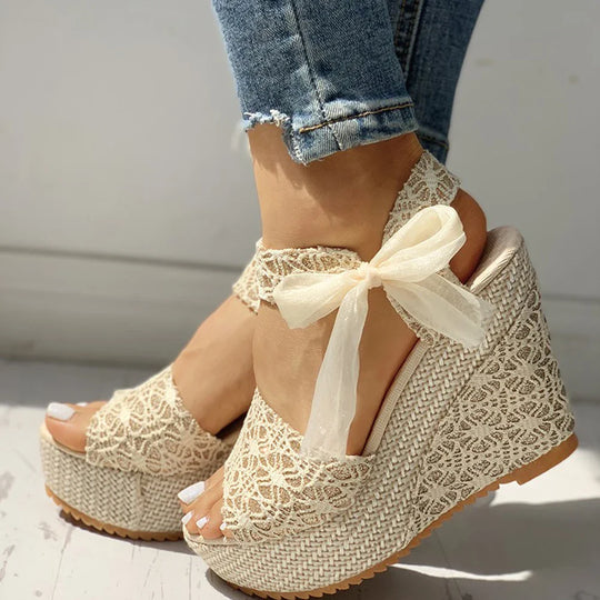 Women's Wedge Heel Sandals with Lace and Laces