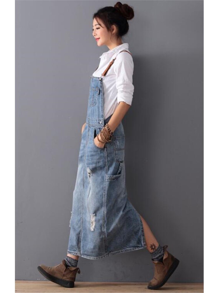 Jeans Dungaree Dress with Scuffs