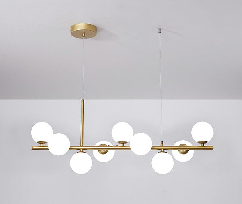 Luxury Dining Table Pendant Lamp 9-Light Linear Chandelier | Iron Glass | 83×24cm | Adjustable Height 1m | Modern Dining Room Lighting