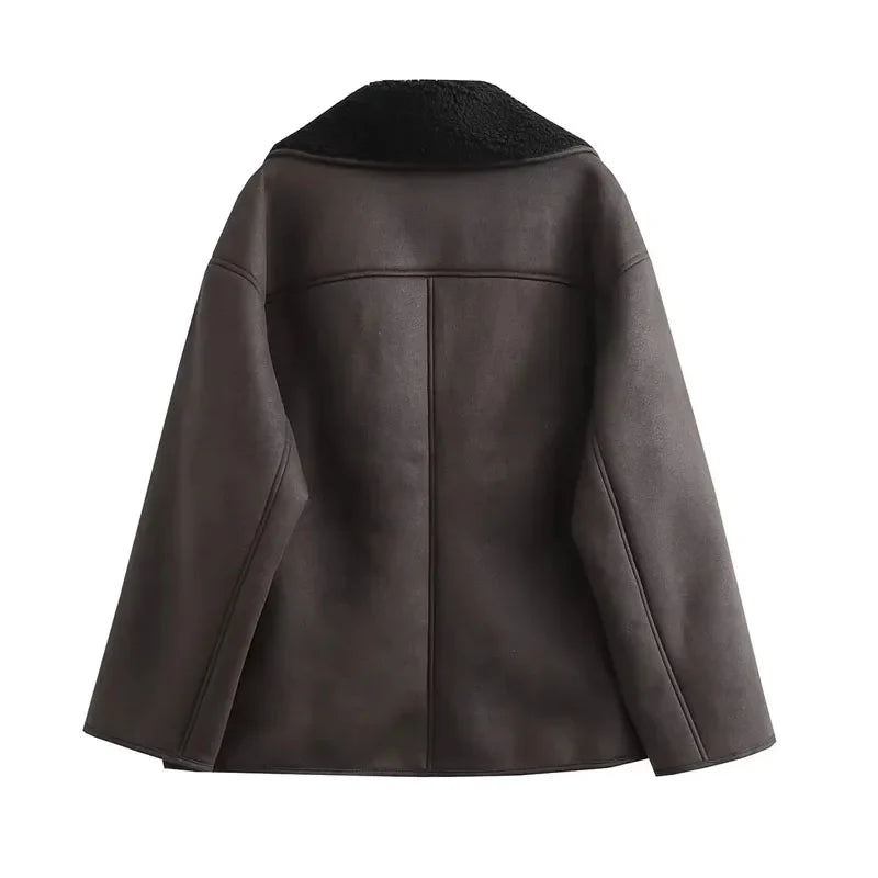 Women's Leather Winter Coat | Plush Lining | Wide Collar