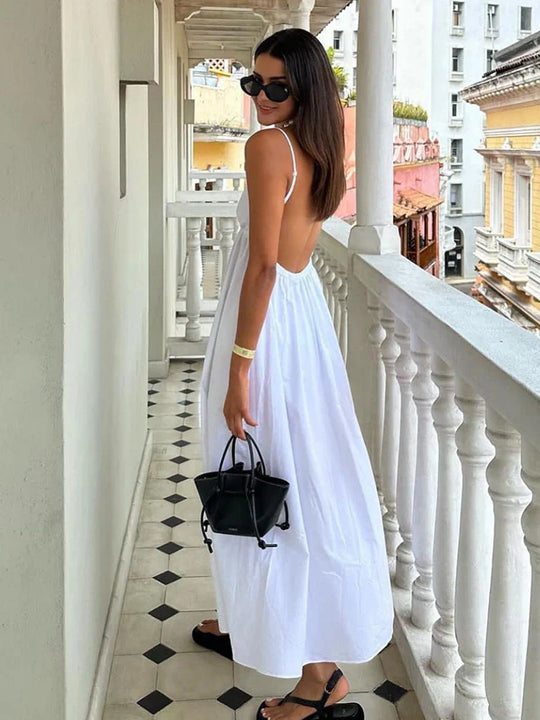 Flowing maxi dress with spaghetti straps
