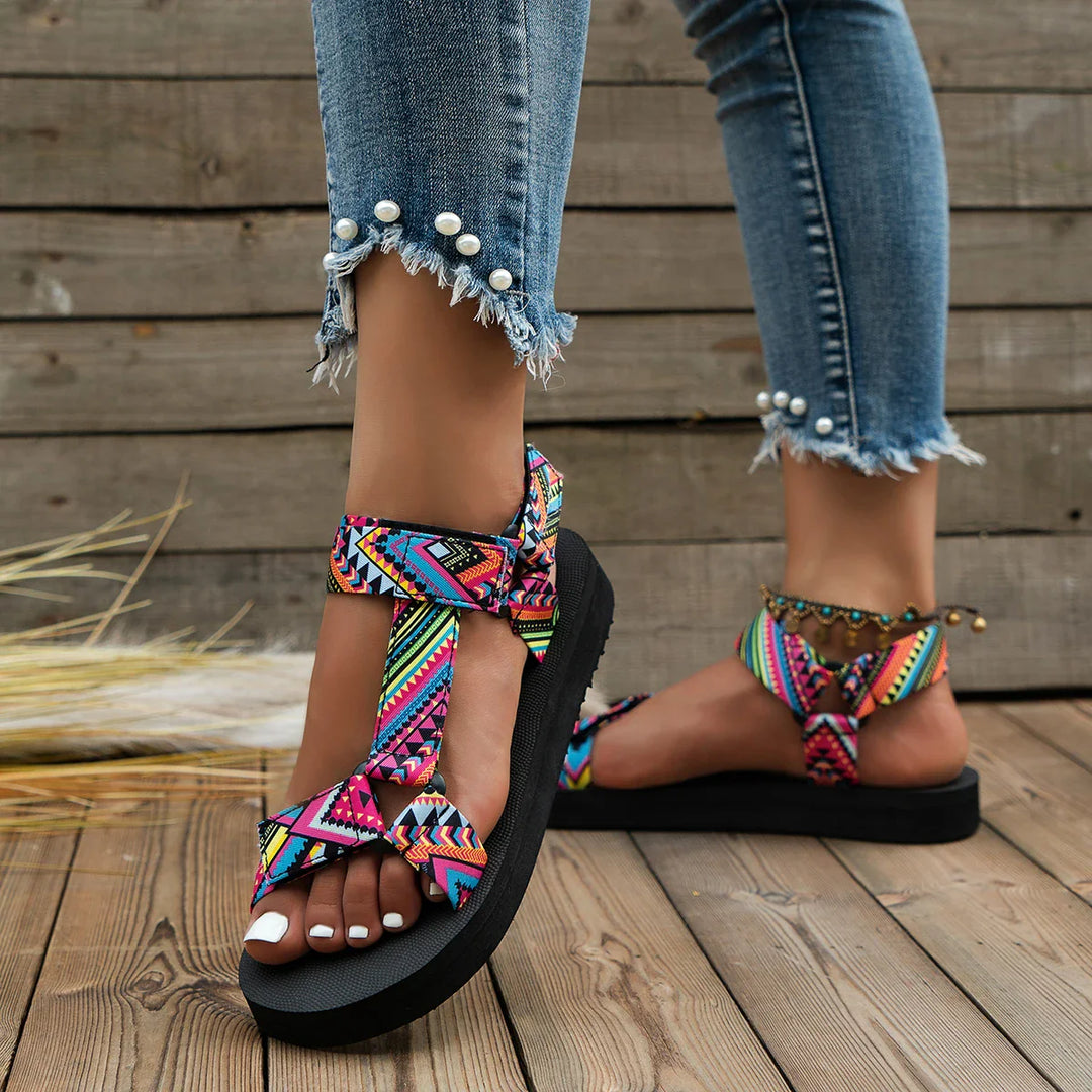 Colorful women's sandals in ethnic style