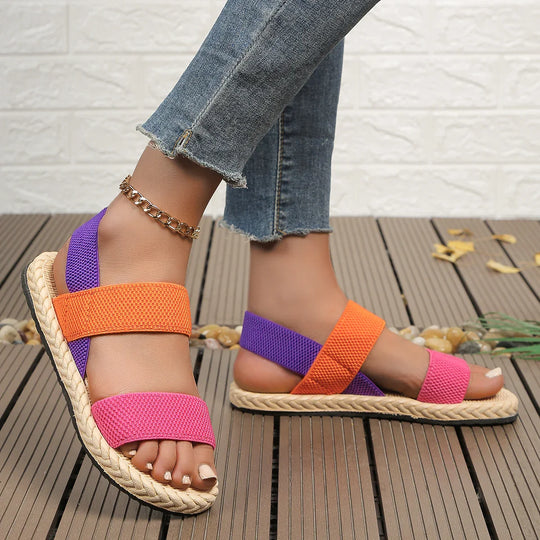 Colorful women's sandals on espadrille soles