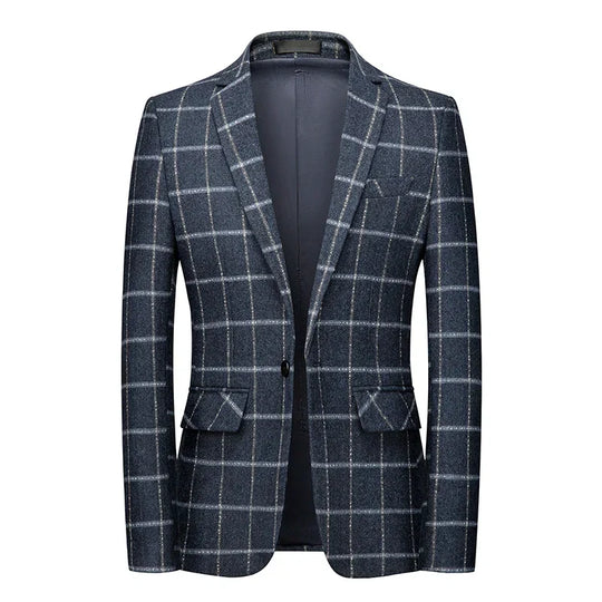 Milano | Elegant Checked Blazer in Dark Blue