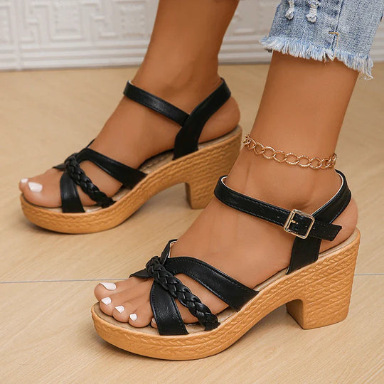 Braided Women's Sandals on Wedge Heel