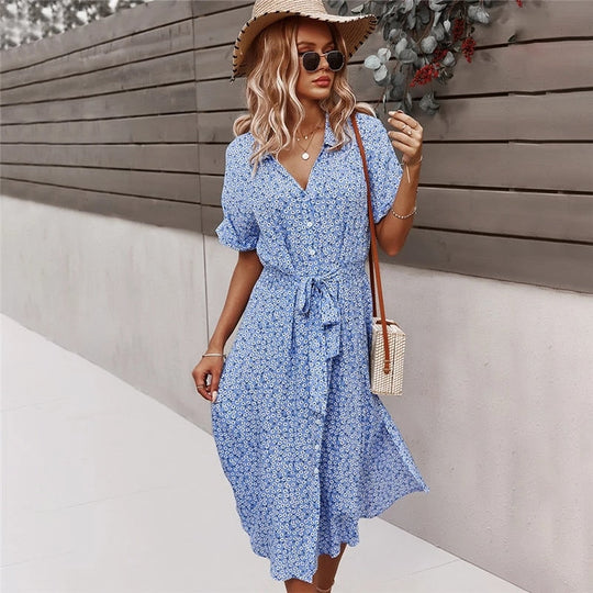 Summer midi dress with floral print